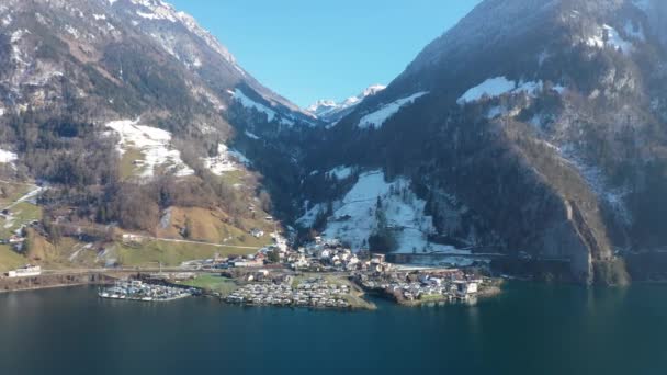 Great Aerial Footage Beautiful Swiss Mountain Lake Middle Swiss Alps — Video Stock