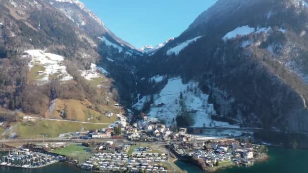 Great Aerial Footage Beautiful Swiss Mountain Lake Middle Swiss Alps — стоковое видео