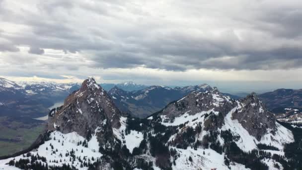 Great Aerial Footage Mountains Beautiful Switzerland Stormy Day — Video Stock