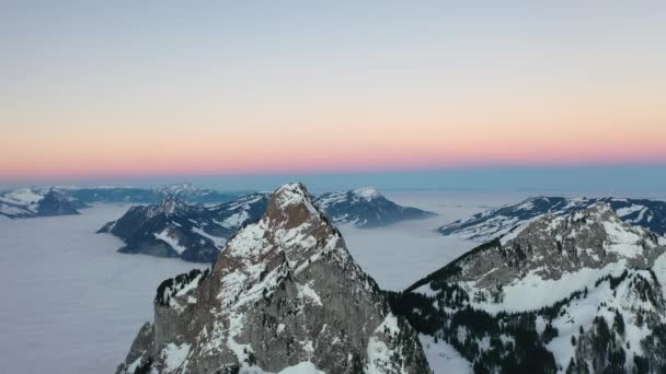 Great Aerial Footage Epic Sea Fog Mountain Called Grosser Mythen — Stock videók