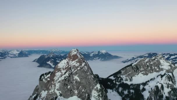 Great Aerial Footage Epic Sea Fog Mountain Called Grosser Mythen — Vídeo de Stock