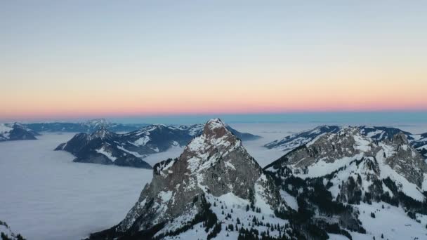 Great Aerial Footage Very High Steep Mountain Peak Canton Schwyz — Vídeos de Stock