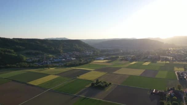 Great Aerial Footage Agricultural Fields Switzerland Harvesting Lots Corn — Stockvideo