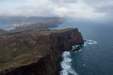Great drone photo from a bird's perspective of the cliffs off the coast of Madeira.