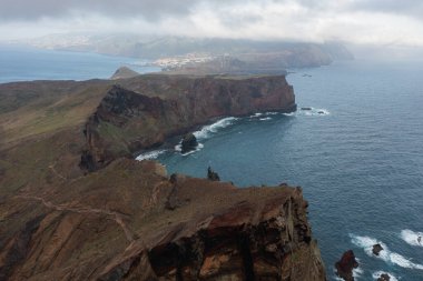 Great drone photo from a bird's perspective of the cliffs off the coast of Madeira.