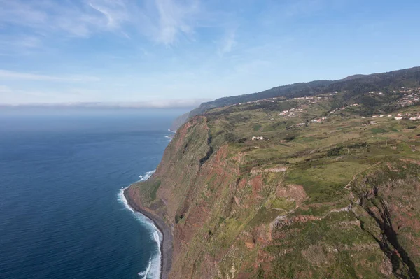 Great Drone Photo Cliffs Madeira Land Meets Water Portugal Atlantic — 图库照片
