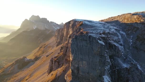 Great Aerial Footage Swiss Alps Mountain Ridge Sun Slowly Sets — Stockvideo