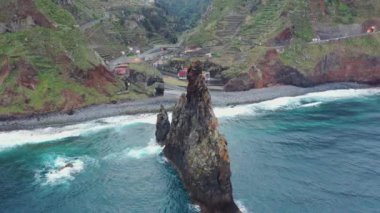 Stunning drone footage over the beautiful volcanic island called Madeira in Portugal. Ribeira da Janela is the name of the vantage point in the north of the island.