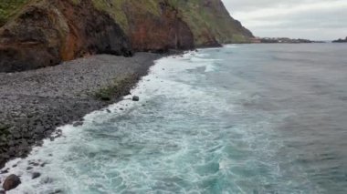 Stunning drone footage over the beautiful volcanic island called Madeira in Portugal. Ribeira da Janela is the name of the vantage point in the north of the island.