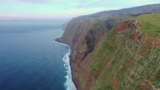 Beautiful Sunset Drone Flight Farol Ponta Pargo Viewpoint Madeira Portugal — Vídeo de Stock