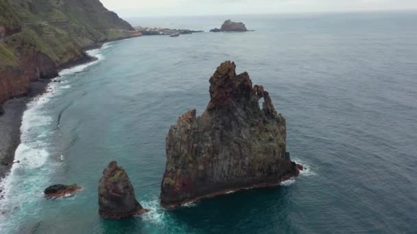 Great Video Drone Rock Madeira Portugal Called Ribeira Janela — Stock video