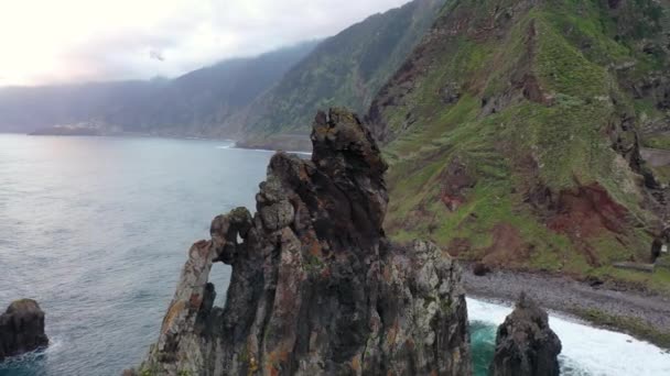 Breathtaking Flight Beaches Madeira Portugal Great View Viewpoint Called Ribeira — 图库视频影像