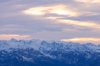 Stunning snow-capped mountain peaks found in the Swiss Alps. Here the ice does not melt all year round. global warming.