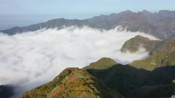 Aerial High Clouds Mountain Landscape Madeira Island Portugal — Stock video