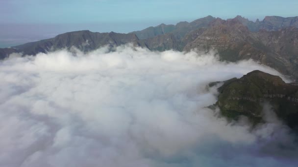 Aerial High Clouds Mountain Landscape Madeira Island Portugal — Stockvideo