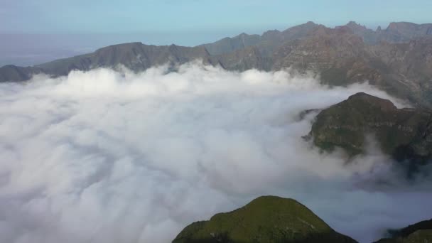 Aerial High Clouds Mountain Landscape Madeira Island Portugal — Stockvideo