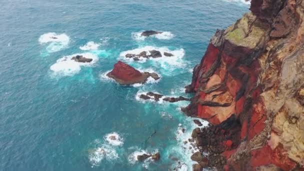 Fantastic Drone Shot Red Cliffs Ponta Loureno Madeira Portugal — Stockvideo