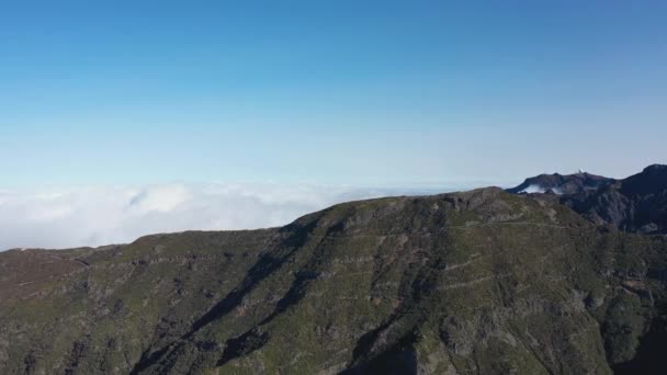 Epic Aerial View One Highest Mountains Madeira Called Pico Ruivo — Stockvideo