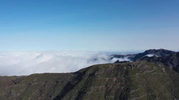 Epic Aerial View One Highest Mountains Madeira Called Pico Ruivo — Αρχείο Βίντεο
