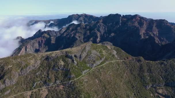 Epic Aerial View One Highest Mountains Madeira Called Pico Ruivo — Stock video