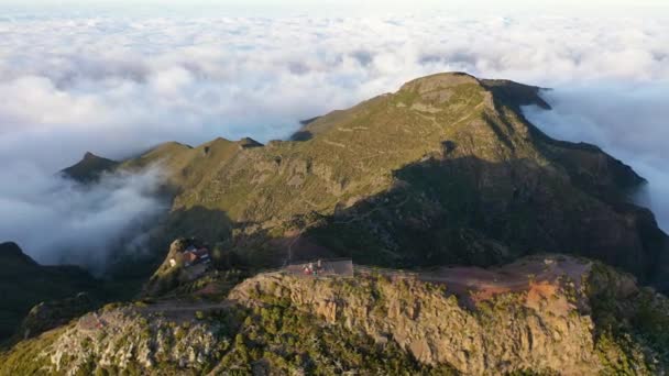 Breathtaking Aerial Footage Wonderful Sunset Highest Mountain Madeira Pico Ruivo — 图库视频影像