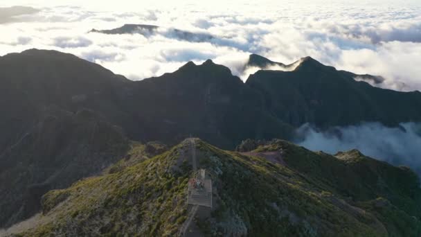 Great Aerial Shot Mountain Called Pico Ruivo Madeira Great Sea — Vídeo de stock