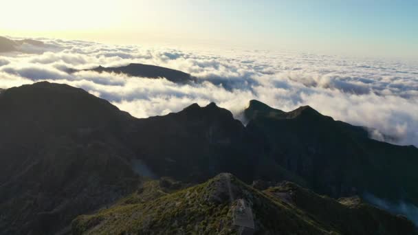 Great Aerial Shots Scenic Flight Pico Ruivo Madeira Portugal Volcanic — Stockvideo