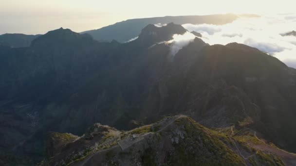 Great Aerial Shots Scenic Flight Pico Ruivo Madeira Portugal Volcanic — Stock video