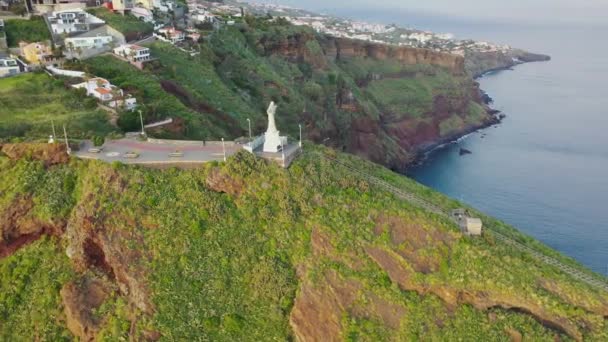Great Flight Drone Cristo Rei Madeira Portugal Jesus Statue Beautifully — Video