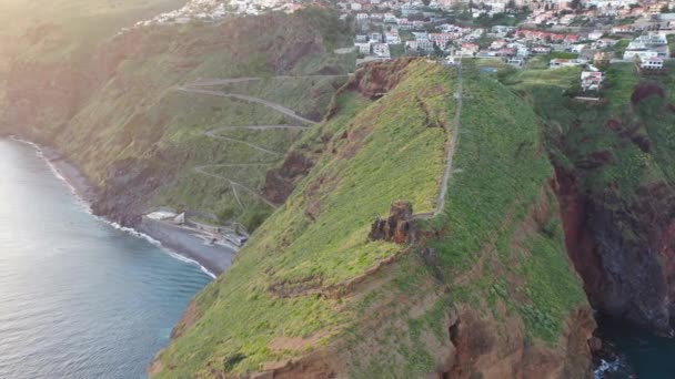 Great Aerial Footage Rock Madeira Called Ninho Manta Fog Coming — Stockvideo