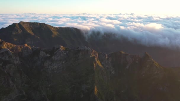 Great Aerial Footage Pico Areeiro Great Sunrise Epic Sea Clouds — Vídeos de Stock