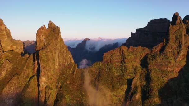 Great Aerial Footage Sunrise Mountains Madeira Taken Drone — Stock video