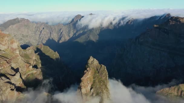 Nice Aerial Footage Ninho Manta Mountains Madeira Great Sunrise — Stock videók