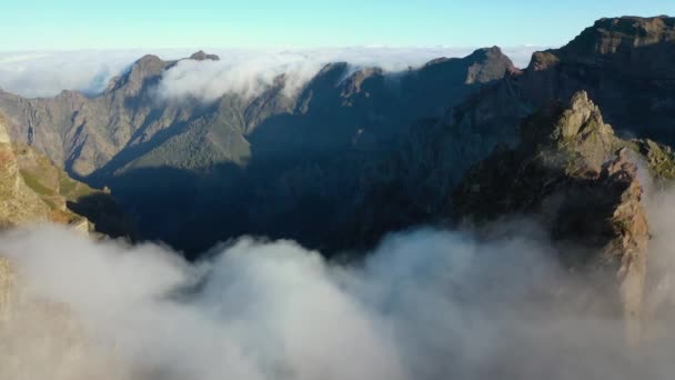 Great Aerial Footage Viewpoint Called Ninho Manta Hike Pico Arieiro — Stockvideo