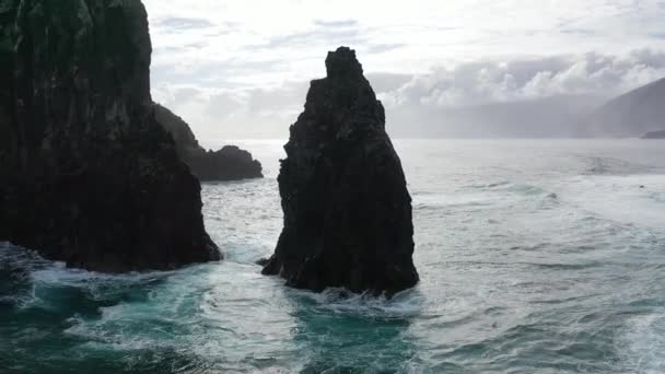 Amazing Aerial Footage Coast Madeira Atlantic Ocean Taken Drone Bird — Wideo stockowe