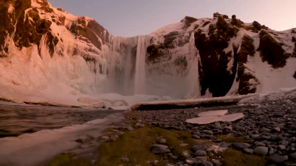 Epic Time Lapse Waterfall Called Skogafoss Iceland Beautiful Sunrise — Vídeo de Stock
