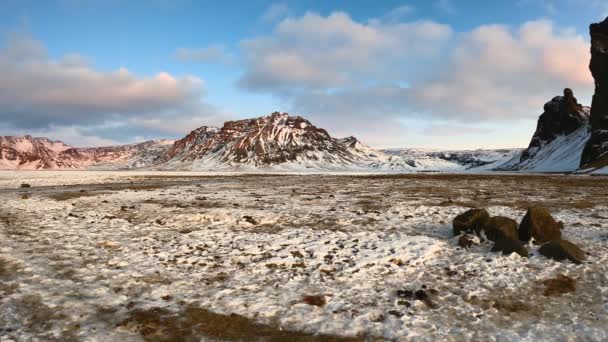 Epic Time Lapse Southern Iceland Horse Pasture Mountain Background Sunrise — Vídeo de Stock