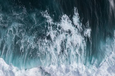 Big waves in the Atlantic Ocean from a bird's eye view off the coast of Madeira.