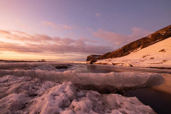 Большое Длительное Обнажение Реки Красивом Восходе Солнца Исландии — стоковое фото