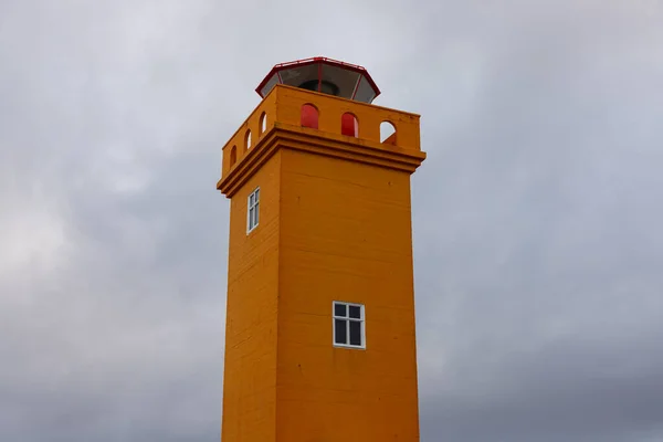 Orange Lighthouse Called Svrtuloft Lighthouse Coast Iceland Stormy Weather — Photo