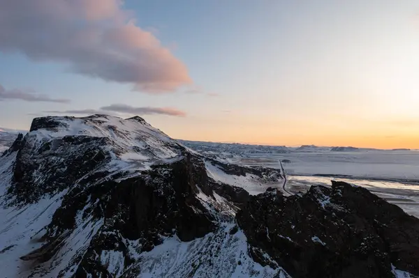 Nagy Naplemente Egy Hegy Felett Izlandon Skullfoss Közelében Nagy Kilátás — Stock Fotó