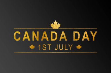 Kanada Günü 1 Temmuz Modern işaret, kapak, afiş, tasarım konsepti Altın metin ve siyah arka planda Kanada akçaağaç yaprağı. 