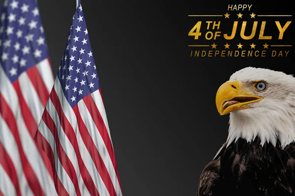 American Bald Eagle - symbol of America with flag. United States of America patriotic symbols. 4th of July. Independence day.