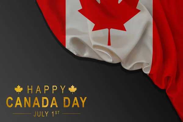 Canada happy independence day greeting card, banner vector illustration. Canadian national holiday 1st of July design element with 3D waving flag on flagpole.