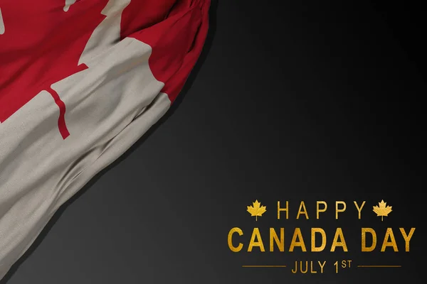 Canada happy independence day greeting card, banner vector illustration. Canadian national holiday 1st of July design element with 3D waving flag on flagpole.