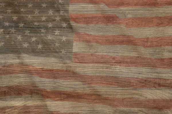 Usa Zmačkaná Vlajka Umístěná Dřevěném Pozadí Kopírovacím Prostorem Volné Místo — Stock fotografie