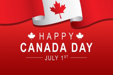 1 Temmuz 'daki Mutlu Kanada Günü' nden bir görüntü. Kırmızı arka planda Kanada bayrağı altında beyaz harfler.