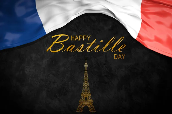 Bandeira Francesa Sobre Fundo Preto Com Uma Torre Eiffel Dourada — Fotografia de Stock