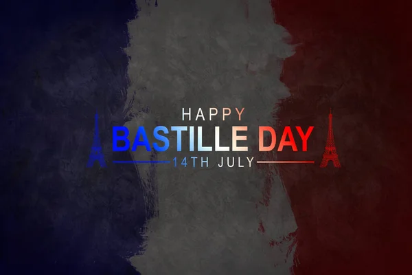 Γαλλική Σημαία Φόντο Γραφή Happy Bastille Day — Φωτογραφία Αρχείου
