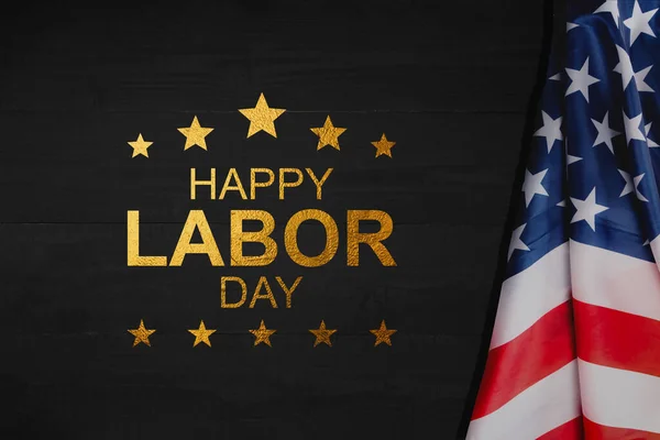 Labor day card design, vector illustration. Golden Text Happy Labor Day.